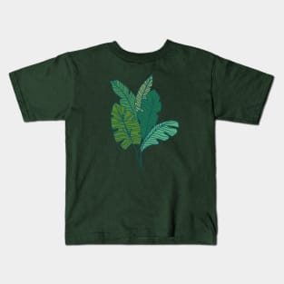 Contour Line Leaves in Teal Kids T-Shirt